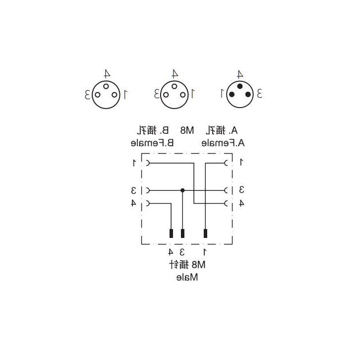 M8 3Pin公头/2M8 3Pin母头、Y型连接器、633341